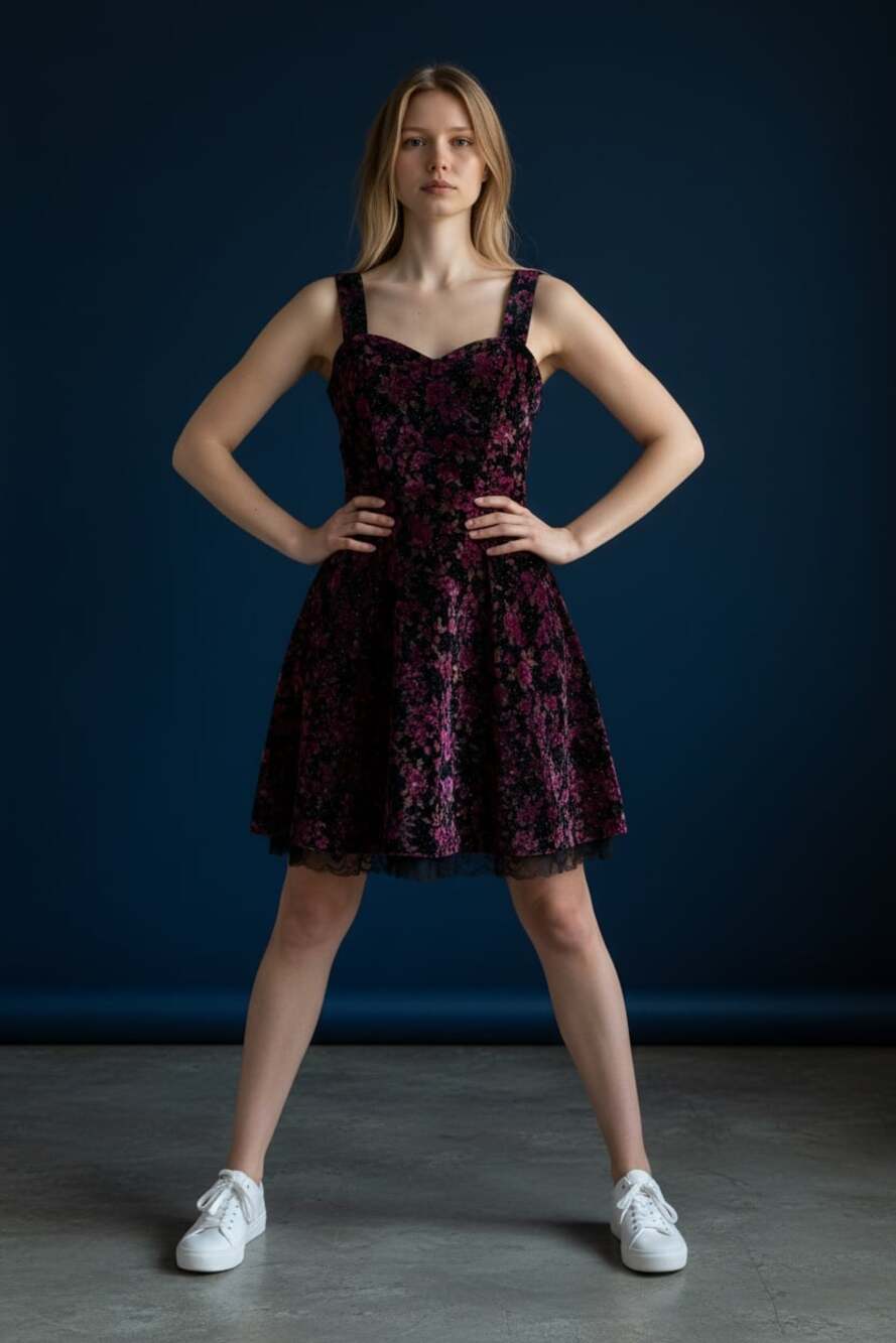 Size 7 (fits like a 3/4) Vintage Steppin' Out Floral Velvet Fit & Flare Dress